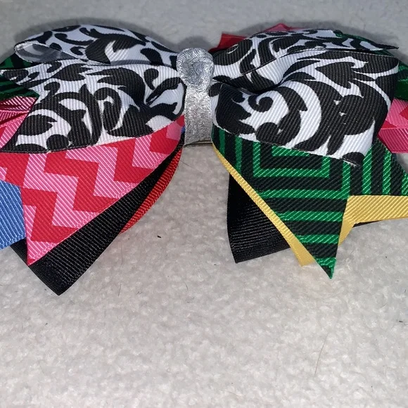 Big Multi Color Hairbow Bow OTT Custom Made Black White Pink Green EUC - Picture 8 of 12